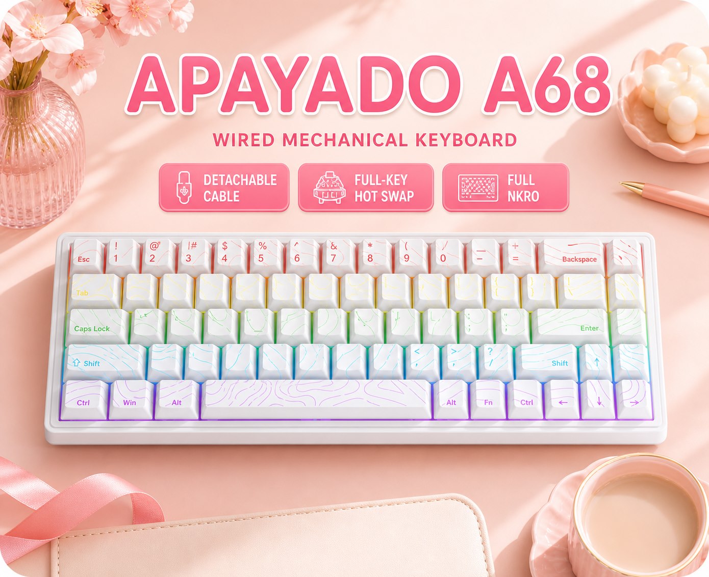 Keyboard Gaming Blue Switch - Teclado Mecânico com Fio APAYADO A68,