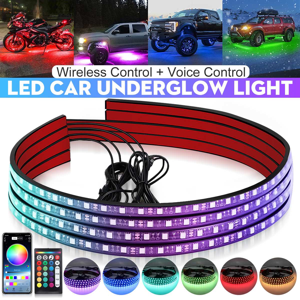 Rgb Underglow Strip - Sem fio led carro flexível underglow