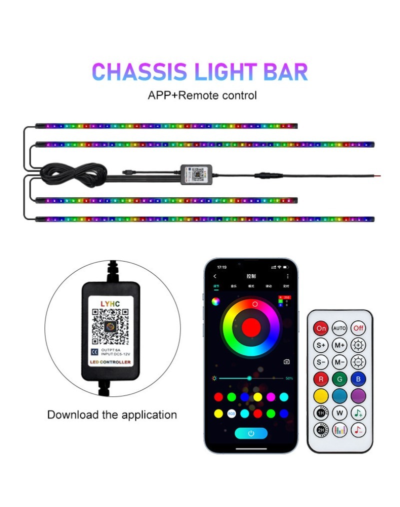 4 em 1 carro flexível underglo - Rgb Underglow Strip avaliação e preço